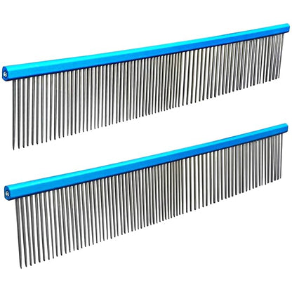 2 Pack Dog Combs with Stainless Steel Teeth Applicable to Cat Dog Comb Removing Tangles Easily Remove Dirt Grooming Anti-Slip Comfort Grip Handle （blue）