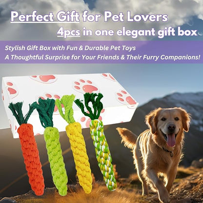 4PCS Mixed Color Woven Pet Chew Set (Yellow, Green, Orange, Rainbow), Dog Chew Toys, Cat Teething Toys, Durable & Safe Interactive Pet Toys