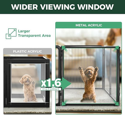 FXW Homeplus Unleashed Indoor Dog Playpen - Stress-Free and Safe Play, Heavy Duty 24 Inch 4 Acrylic Panels + 4 Wire Panels Dog Pen for Puppy and Small Dogs, Black│Patented