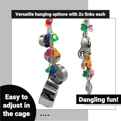 1970 Pk2 Pot and Spoon Delight Features Shiny pots and Spoons with Acrylic Rings and Pacifiers, Handcrafted for African Greys Amazons Macaws