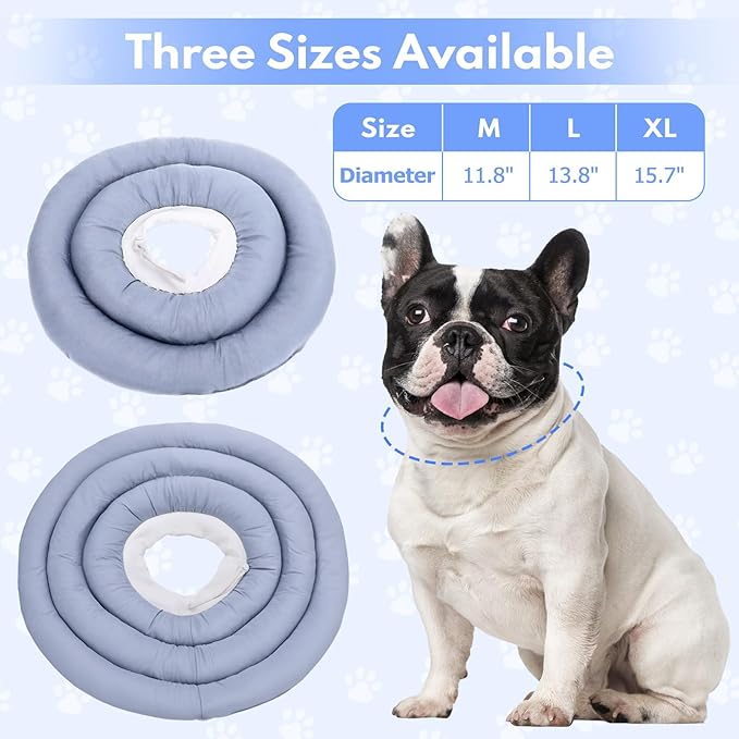 Dog Recovery Collar, Breathable Adjustable Soft Dog Cone, Waterproofing Cat Neck Cone, Pet Donut Collar After Surgery (Blue Gray, L)