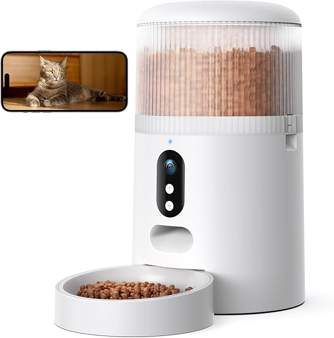 Faroro Automatic Cat Feeder with Camera, 3MP HD Video with Night Vision, 5G WiFi Cat Feeder Automatic with APP Control, 2-Way Audio, Low Food Sensor, Motion Alerts for Cats and Dogs