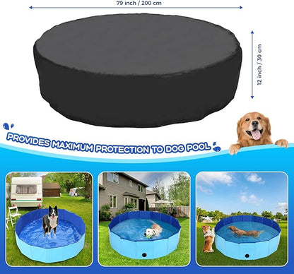 79 inch Dog Pool Cover, Portable Round Collapsible Bathing Tub Kiddie Pool Cover with Oxford Cloth Material and Drawstring Design, Waterproof and Dustproof (Black) - Only Cover…