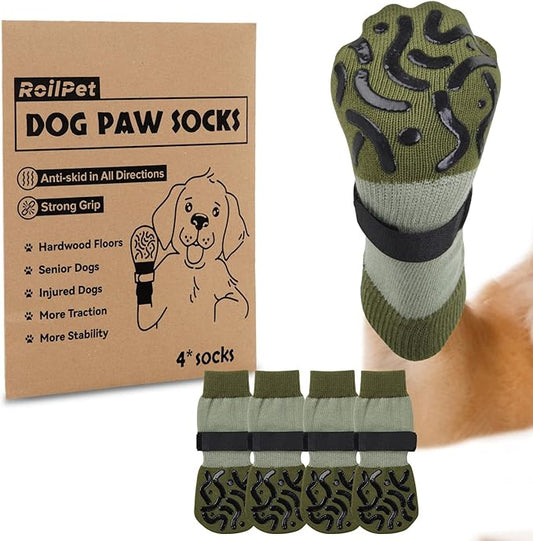 Double Sides Non-Slip Dog Socks to Prevent Licking Paws - Strong Traction for Paw Protector, Senior Dogs, Hardwood Floors, Dog Booties with Grippers - Size Medium