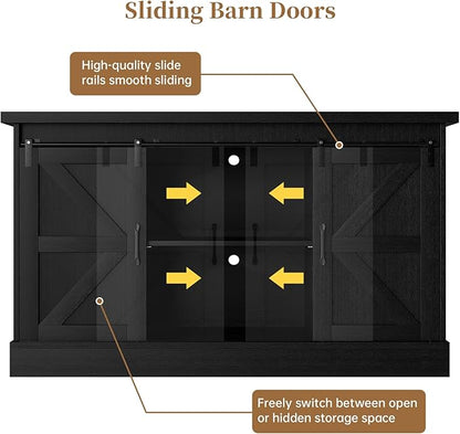 55-75 Gallon Fish Tank Stand with Sliding Barn Doors & Power Outlet, Heavy Duty Aquarium Stand with Cabinet Storage for Fish Tank, Turtle Tank, Reptile Terrarium, 1000LBS Capacity, Black