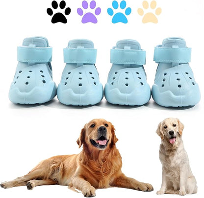 Dog Shoes, Dog Sandals for Hot Pavement, Non-Slip Waterproof Dog Booties for Winter Snowy Day and Summer, Adjustable Straps Easy-Clean Beach Outdoor Pet Boots Rugged Sole-4Pcs Blue