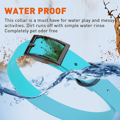 Dogline Biothane Waterproof Dog Collar Strong Coated Nylon Webbing with Black Hardware Odor- Proof for Easy Care Easy to Clean High Performance Fits Small Medium or Large Dogs, Sky Blue