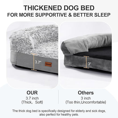 3.7 inch Thickened Orthopedic Dog Beds for Medium Dogs, Supportive Dog Sofa Bed with 28D Egg-Crate Foam, Removable Washable Plush Cover, Waterproof Lining, Half-Round Design for Puppy,Senior Dog