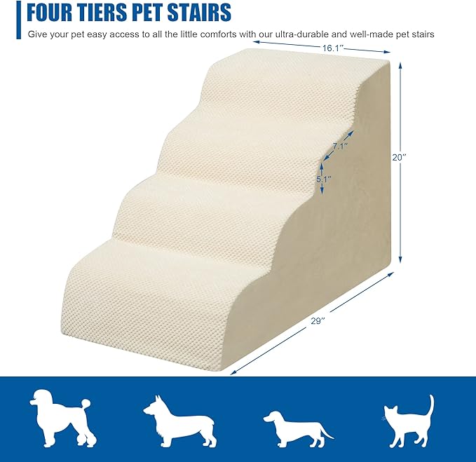 Dog Stairs for Small Dogs - High Density Foam Pet Steps, Extra Wide Dog Ramp with Non-Slip Bottom for High Beds, Couch and Sofa, Best for Dogs Injured, Older Doggy Cats