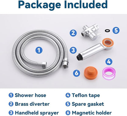 Dog Shower Attachment, 3 Mode Handheld Sprayer with ON/OFF Switch, G1/2" Metal Diverter, 100 Inches Stainless Steel Hose, No Drill Holder, for Pet and Dog Washing in Bathroom