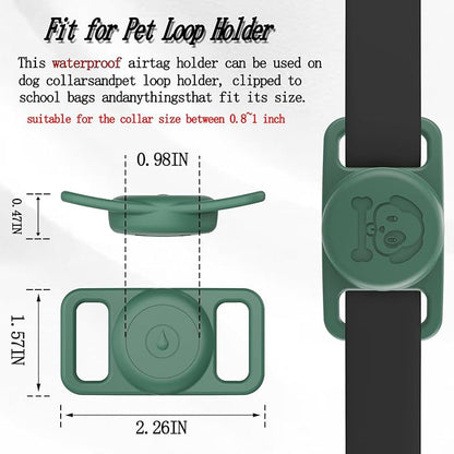 2 Pack Waterproof AirTag Dog Collar Holder Compatible with Apple AirTag, Silicone Hidden Loop Holder for Airtag Tracker, Anti-Lost Dog Collar Air Tag Accessories(Light,Dark Green)
