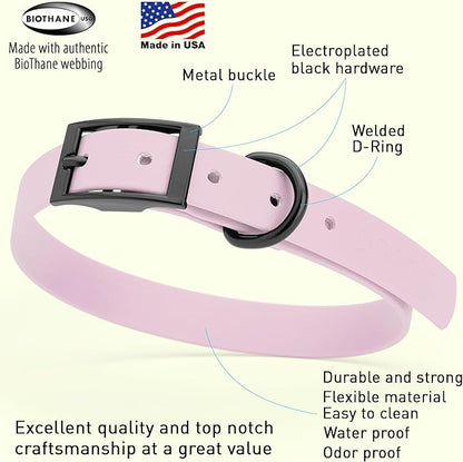 Dogline Biothane Waterproof Dog Collar Strong Coated Nylon Webbing with Black Hardware Odor- Proof for Easy Care Easy to Clean High Performance Fits Small Medium or Large Dogs, Pastel Purple