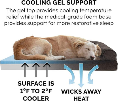 Furhaven Cooling Gel Dog Bed for Large Dogs w/ Removable Bolsters & Washable Cover, For Dogs Up to 95 lbs - Sherpa & Chenille Sofa - Coffee, Jumbo/XL