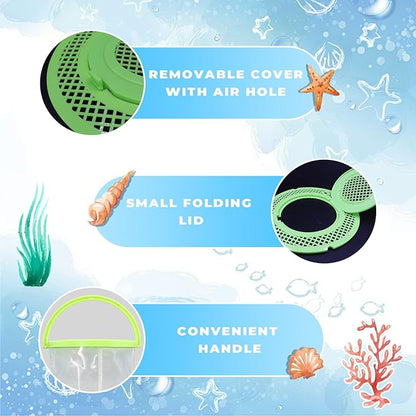 Foldable Small Aquarium, Portable Fish Tank, Fish Transport Container, Plasitc Fish Bowl, Beginner Tank, Great Concept for Catching and Release Critters, Beach, Pool and Lake (Green, Large)