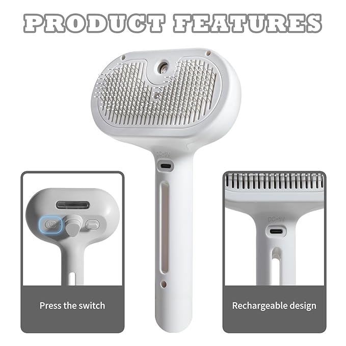 3-in-1 Steam Brush for Cats & Dogs – Hair Removal Comb with One-Click Release & Water Spray – Grooming Brush for Shedding, Long/Short Hair