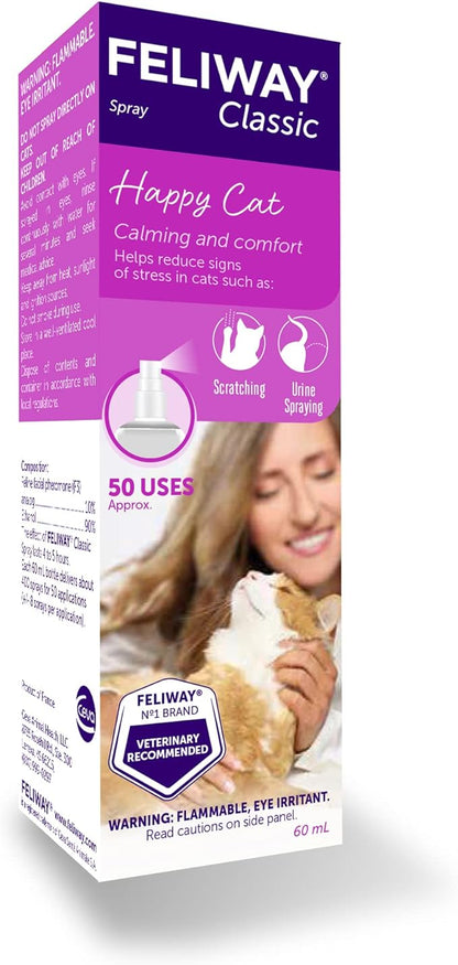 FELIWAY® Classic Cat Calming Spray, 60ml - Comforts Cats at Home and On the Go and Helps to Calm During Travel