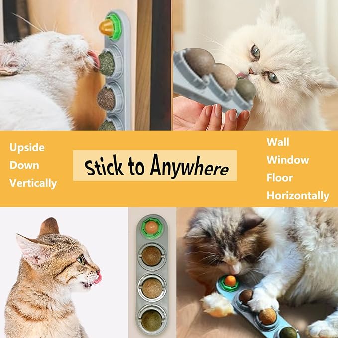 GATITOS Catnip Balls 3 Pcs, Catnip Ball for Cats Wall, Safe Healthy Kitten Chew Toys, Teeth Cleaning Dental Wall Treats, Edible Cats Lick Kitten Chew