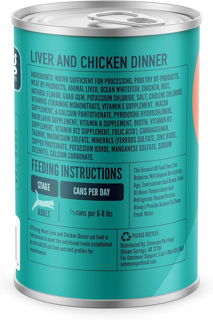 A Strong Heart Canned Wet Cat Food, Liver & Chicken Dinner - 13.2 oz Cans (Pack of 12), Made in The USA with Real Chicken & Liver