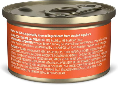 Amazon Brand - Wonder Bound Canned Wet Cat Food (Turkey & Giblet Dinner Paté), No Artificial Flavors, Adult Recipe, 3 Ounce (Pack of 24)