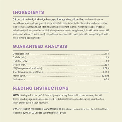ACANA Chunks in Broth Wet Cat Food Chicken & Salmon Recipe for Kittens 5.5oz Cans (6 Count)