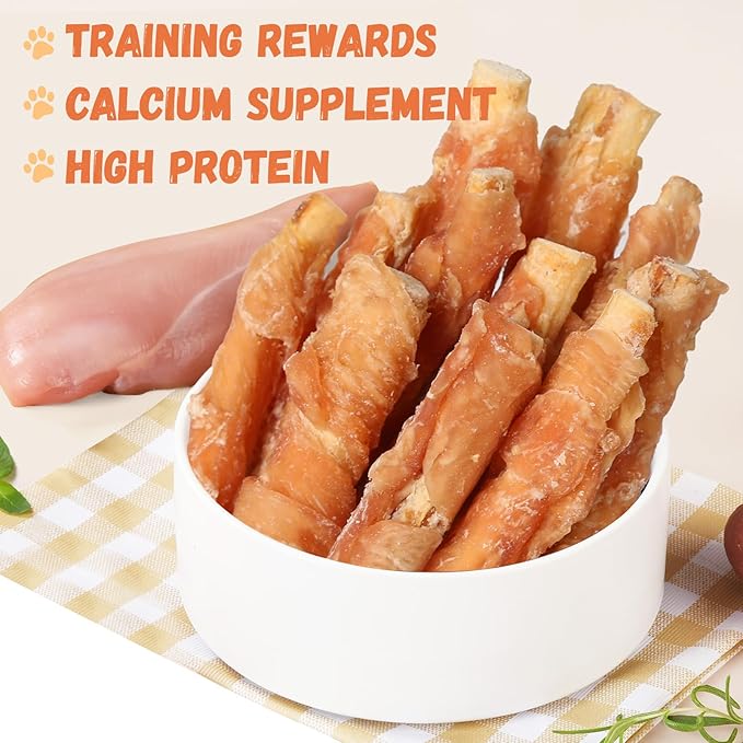Dog Treats Chicken Wrapped Beef Cartilage w/Calcium Supplement, Long-Lasting Rawhide Free Grain Free Training Treats Snacks for Small Medium Large Dogs, 12 Counts, 10.6oz