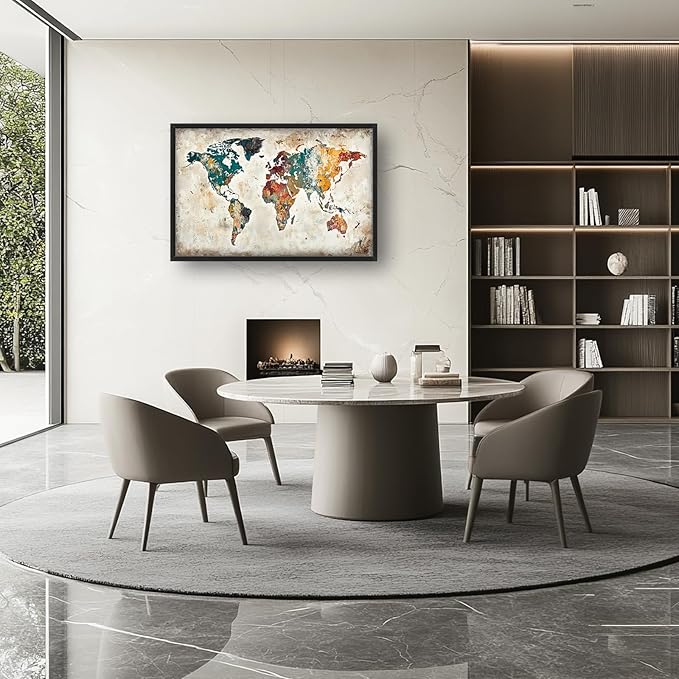 Extra Large Framed World Map Wall Art,Oversized Colorful Vintage Nautical Map Wall Decor Pictures for Living Room,Canvas Print Painting Modern Artwork Office Bedroom Home Decor 60L x30W