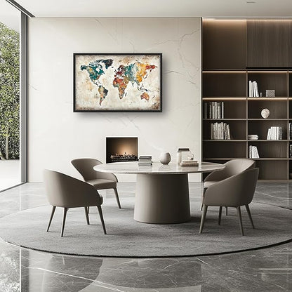 Extra Large Framed World Map Wall Art,Oversized Colorful Vintage Nautical Map Wall Decor Pictures for Living Room,Canvas Print Painting Modern Artwork Office Bedroom Home Decor 60L x30W