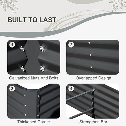 Domi Raised Garden Beds Outdoor, 8x4x1.5Ft Thickening Tall Metal Rectangular Deep Root Box Planter for Vegetables, Flowers, Herbs, and Succulents 1.5" Deep w/ 342 Gallon Capacity - Dark Gray