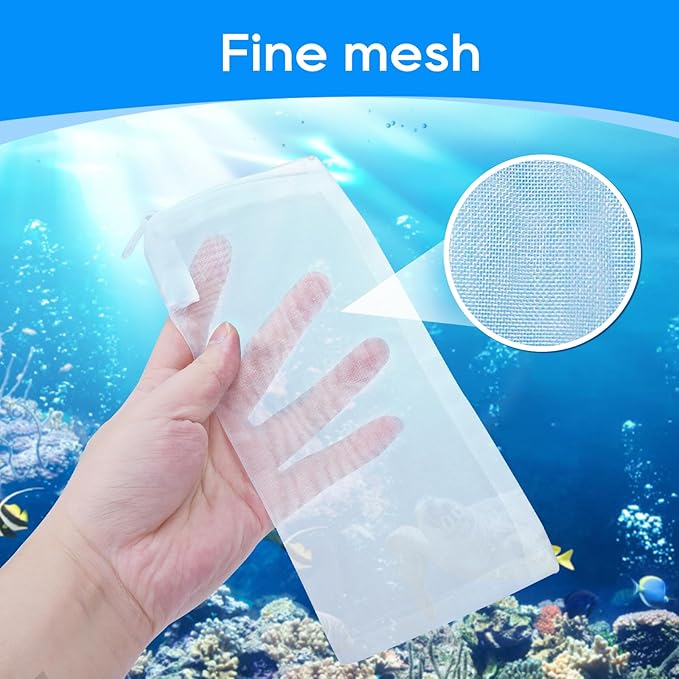 15PCS Media Bags for Aquarium, Extra Fine Mesh Bag Reusable Nylon Net Aquarium Filter Bags with Plastic Zipper for Extra Fine Resins Filter, 3.1 x 7.9 Inch