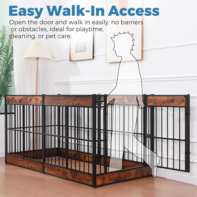 Dog Playpen, 31.5" Height Dog Pen Indoor, Heavy Duty, Safe and Sturdy, Furniture Style Puppy Pen (12 Panels (31.5" High), Rustic Brown)