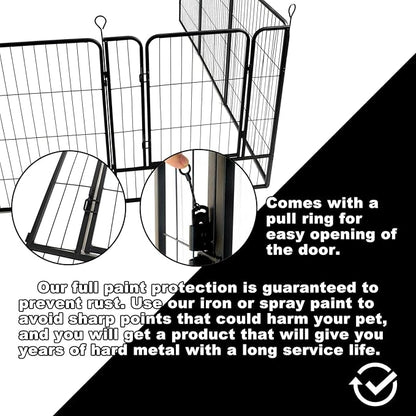 Dog Playpen,24 32 40 48 in(H) Pet Fence Outdoor for Rv Camping,Garden Fence Small Animal Barrie for Yard,11Ft(L)-56Ft(L) Black Metal Temporary Fencing
