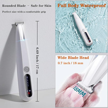 2 Mode Paw Trimmer for Dogs & Cats - Electric Quiet Dog & Cat Grooming Trimmer, Rechargeable Clipper with LED Light, 2 Blades, Waterproof for Paws/Ears/Face