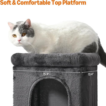 Amazon Basics 30 inch 2 Story Condo Cat Tree with Scratching Posts for Indoor Cats up to 16 lbs, Activity Center with Cozy Perch, Replaceable Hanging Pompom, Dark Gray