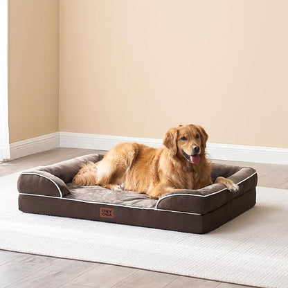 EHEYCIGA Orthopedic Dog Beds for Large Dogs, Waterproof Memory Foam Large Dog Bed with Sides, Non-Slip Bottom and Egg-Crate Foam Pet Couch Bed with Washable Removable Cover, Brown