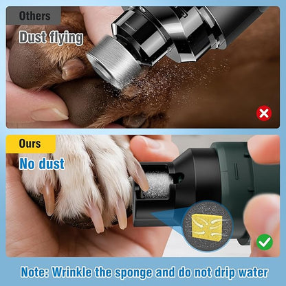 Dog Nail Grinder, 7-Speed Quiet Electric Dog Nail Trimmers, Dog Nail Clippers with Sponge Dust Collection & File for Small Medium Large Dogs, Rechargeable Pet Paw Grooming Supplies Ki(Green)