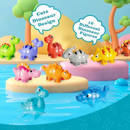 52 PCS Dinosaur Alphabet Learning Toys for Toddlers Kids 3-5, 10 Different Dinosaur Figures, Double Sided ABC Matching Game, Preschool Activities Montessori Fine Motor Toys for Toddlers Kids