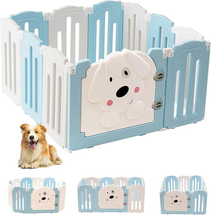 Foldable Dog Play Pen Indoors, Non-Slip Sturdy Puppy Playpen with Door, 25.5" H 10-Panel Adjustable Shape Dog Fence Pen for Small/Medium Dogs, Thickened, Easy to Store