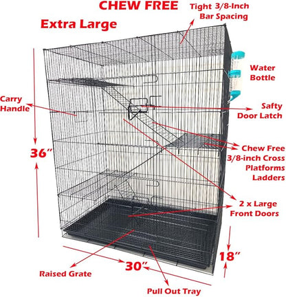 Extra Large 4-Floors with Tight 3/8-Inch Bar Spaing for Ferret Chinchilla Sugar Glider Rats Mice Hamster Gerbil Squirrel Rodent Degu Dagus Small Animal Critter Cage