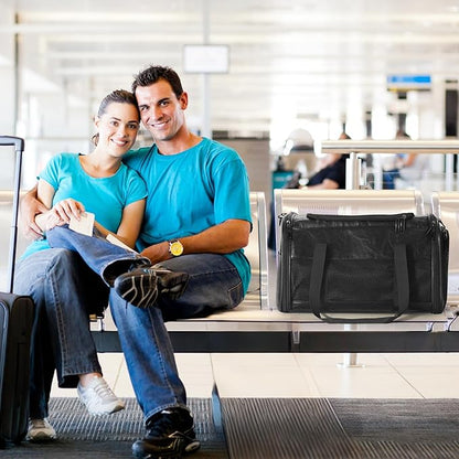 Fashion Leather Dog Carrier, Airline Approved Cat Carrier Soft Sided Pet Bag Carrier Purse for Puppy Kitten Small Animals Black