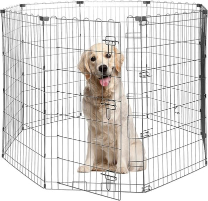 Foldable Dog Playpen 42" Height 8 Panels Metal Exercise Pen with Door - Indoor/Outdoor Dog Play Pen for Medium-Large Dogs, Portable Pet Fence for Yard Garden Camping, Black