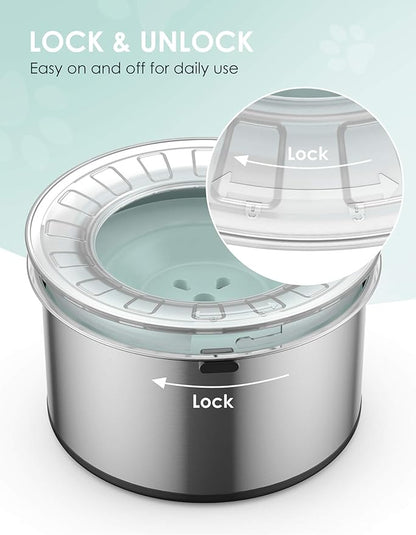 1Gallon Large Dog Water Bowl No Spill, [Anti Digging Lid & Rubber Bottom] Spill Proof Dog Bowl, Anti Splash Mess Dripless Slow Drinking Stainless Steel Water for Sloppy Messy Drinkers Car