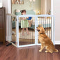 Foldable Wooden Freestanding Dog Gate - 32" H, 3 Panels, Stairs/Doorways, Support Feet Included, White