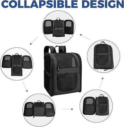 Apollo Walker Dog & Cat Carrier Backpack for 4-15lb Pets - Ventilated Safe Design with Padded Back Support, Breathable Mesh Pet Backpack for Hiking, Travel, Outdoor (Black)