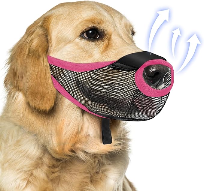 Dog Muzzle, Soft Air Mesh Muzzle for Small Medium Large Dogs Anti Biting Barking Chewing Scavenging, Breathable Adjustable Loop Pets Muzzle with Front Opening Design Allows Panting Drinking (Pink,XL)