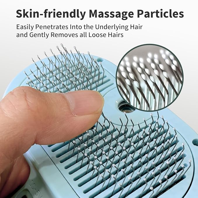 3-in-1 Self-Cleaning Pet Brush for Shedding - Removes Static and Loose Hair from Dogs and Cats (Blue)