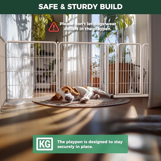 FXW Homeplus Unleashed Indoor Dog Playpen - Stress-Free and Safe Play, Heavy Duty 32 Inch 8 Wire Panels Dog Pen for Small and Medium Dogs, White│Patented