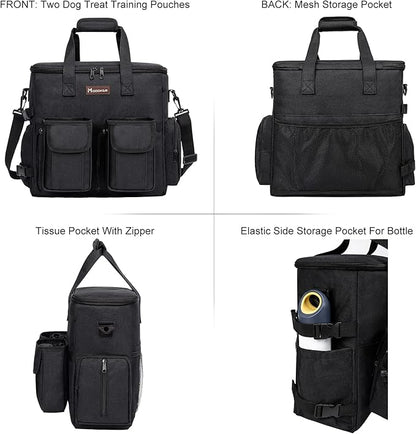 Dog Travel Bag, Airline Approved Pet Travel Bag with 2 Dog Treat Training Pouches for Weekend Pet Travel Supplies & Accessories, Black