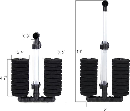 AQUANEAT 1 Pack Double Bio Sponge Filter, for Fry, Betta, Shrimp, Nano, Aquarium Fish Tank (Middle up to 55Gal)