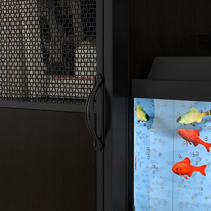 Fish Tank Stand, Modern Aquarium Stand with Built-in Cabinet and Shelves - Sleek Black Iron and Wood Grain Design for Stylish Home Décor（ 51.97" x W 19.69" x H 31.5"） Black