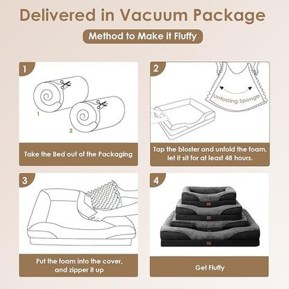 EHEYCIGA Memory Foam Dog Bed for Large Sized, Orthopedic Dog Sofa with Sides and Waterproof Liner, Washable Bolster Pet Couch with Removable Cover, 41x27x7.5 Inch, Grey/Black